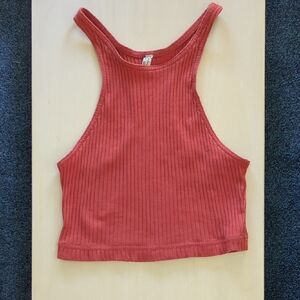 FP Intimately Ribbed Racerback High Neck Crop Top- Size M, Color Burnt Orange